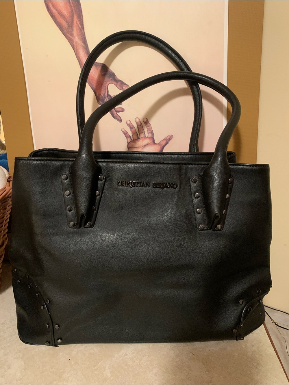 Christian Siriano Black Studded Leather Tote